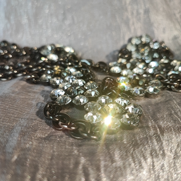 Stunning Oversized Extra Long Dark Silver Tone Rhinestone Necklace Belt Vintage - Picture 8 of 15